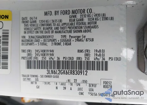 2014 Lincoln Mkz из США, поврежденный, VIN 3LN6L2GK6ER830912